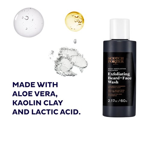 Scotch Porter Beard and Face Care Set - 4oz Leave-in Conditioner and 2.17oz Exfoliating Wash with Non-Toxic, Vegan Ingredients