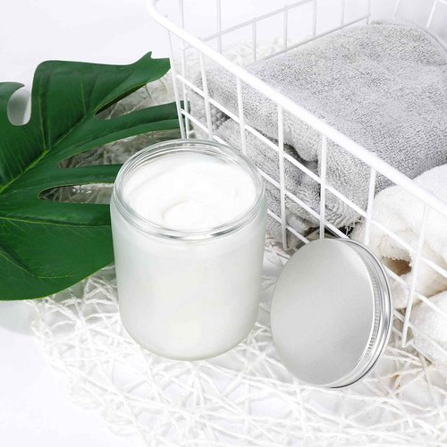 12 Pack 8 oz Round Frosted Glass Jars with Silver Metal Lids, 240ml Matte Clear Empty Candle Jars Cosmetic Jars Food Storage Containers, Canning Jars For Spice,Powder,Liquid,Sample,Face Cream Lotion