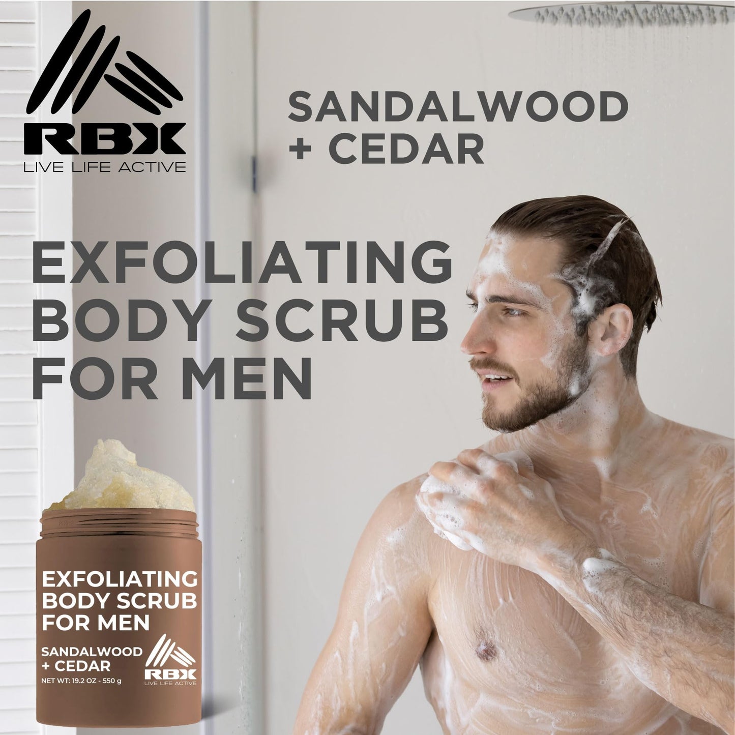 RBX Exfoliating Body Scrub For Men with Shea Butter Vitamin A and C, Moisturizing Hydrating Body Scrub for Healthy Skin