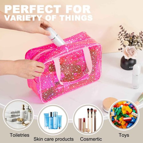 UUYUUY PVC Clear Makeup Bag for Women Waterproof Star Make Up Bag Toiletry Bag Travel Durable Cosmetic Bag Large Cute Tote Bag Organizer Makeup Pouch, Pink