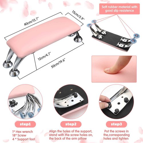 Demissle Nail Accessories Tool Sets Include 1 Detachable Hand Rest Pillow for Nails, 1 Art Table Mat, 50 Disposable Paper Mat for Practice Sheet Nail Technician Salon Home (Pink)