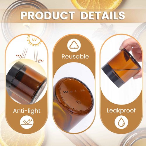 UPBUD 4 oz Amber Glass Jars with Lids - 32 Pack Brown Cosmetic Containers with Stickers & 4 Spoons, Wide-Round Smooth Mouth, Sealable for Creams, Essential Oils, Body Butter, Travel Samples