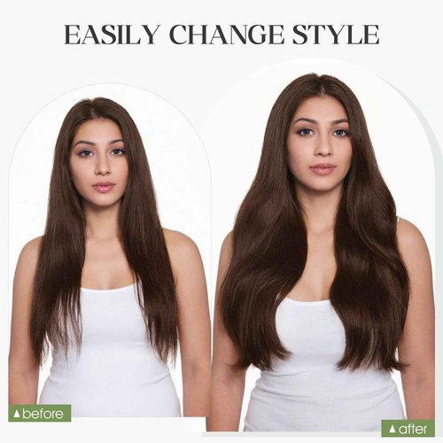 Charites Halo Hair Extensions Real Human Hair Invisible Wire Extensions with Transparent Fish Line Adjustable Size Dark Brown 12 inch