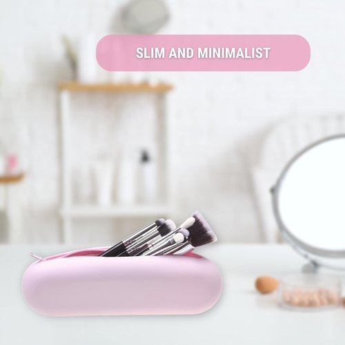 Eco-Fused Travel Makeup Brush Holder with Zipper, 2 Pack, Silicon Trendy and Portable Cosmetic Face Brushes Holder, Soft and Sleek Makeup Tools Organizer for Travel (Pink & Black)