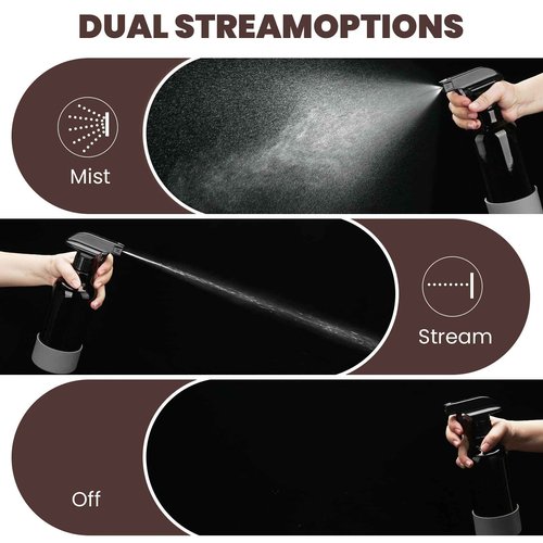 Glass Amber Spray Bottles with Silicone Sleeve, 2 Pack 16.9oz Refillable Containers with Adjustable Spray Nozzles, Empty Spray Bottle for Cleaning Solutions, Hair, Plants, Essential Oils (Black+Grey)