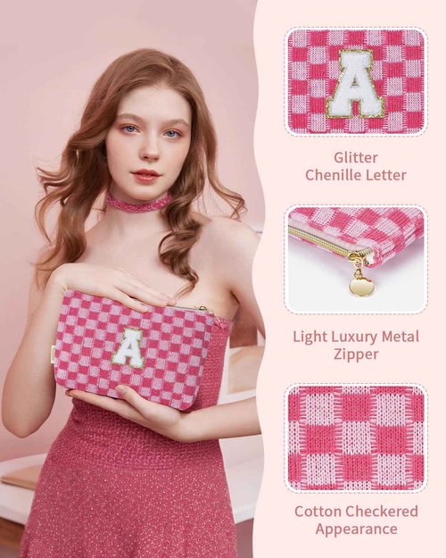 Wandering Nature Personalized Initial Makeup Bag Set – 2-Pack Small Cosmetic Pouch for Travel, Toiletry & Purse Organization, Trendy Glitter Chenille Design for Women, Moms & Daughters