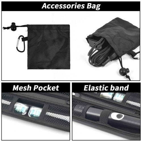 Toothbrush Travel Hard Case Compatible with Oral-B Pro 1000, 2000, 3000, 3500, 1500/ for Philips Sonicare ProtectiveClean 4100 5100 Electric Toothbrush with Mesh Pocket&Carabiner - Black (Bag Only)