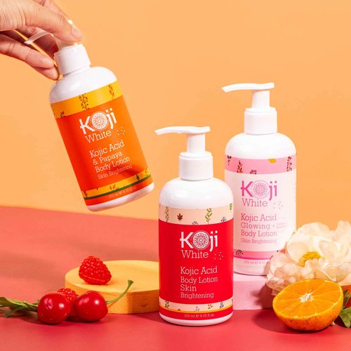 Koji White Kojic Acid & Papaya Body Lotion, Women Gift Sets for Exfoliating, Skin Brightening, Moisturizer, Radiance, Even Tone, Age Spots & Sun Damaged, Vegan, Paraben-Free, 8.45 Fl Oz (2 Bottles)