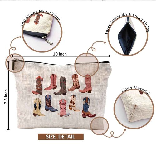 QGFM Western Makeup Bag - Cowgirl Gifts, Boho Western Cowboy Boots Makeup Cosmetic Bag for Purse