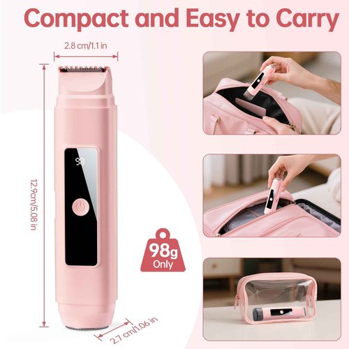 Bikini Trimmer for Women: 2-in-1 Electric Shaver with Digital Display,IPX7 Waterproof & Easy Cleaning& Travel Lock - Dual Head Trimmer for Underarms, Legs, Face (Pink)