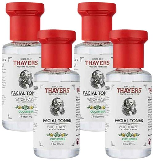 THAYERS Alcohol-Free Witch Hazel Facial Toner with Aloe Vera, Cucumber, Trial Size, 3 Ounce (Pack of 4)