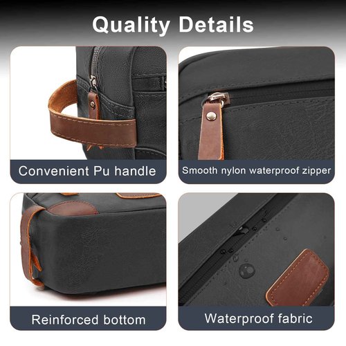 Wohlbege Men's Travel Toiletry Bag - Large Waterproof Organizer, 2 Zippered Pockets for Shaving/Cosmetic,Portable Bathroom Bag for Travel/Gym/Business Trips