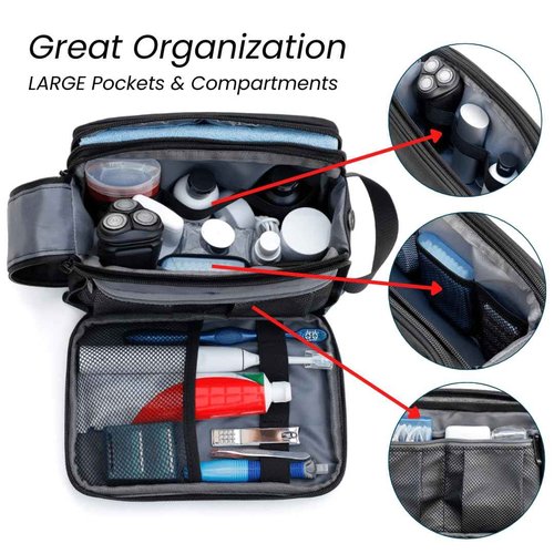 Mens Toiletry Bag - Mens Shaving Bag w/Multiple Compartments - Water-resistant Bathroom and Hygiene Bag - Travel Toiletry Bag for Men w/Easy Accessibility - Large, Black