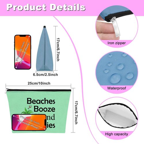 2Pcs Beach Gifts for Women Makeup Bag Beach Lover Gifts Funny Vacation Gift Cosmetic Bag Beach Themed Gift for Girl Bestie Birthday Christmas Graduation Gift for Beach Lover Travel Pouch (Blue,Green)