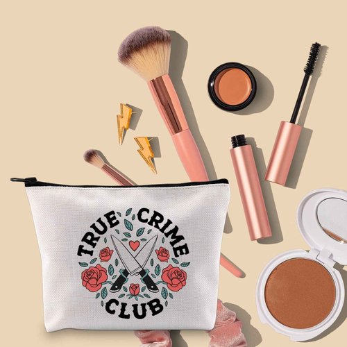 TOBGBE True Crime Lover Gift True Crime Club Makeup Bag Crime Junkie Gift True Crime Podcast Lovers Gifts Funny Serial Killer Cosmetics Bag (True Crime Club)