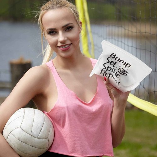 Saintrygo 54 Pieces Volleyball Pouch EVA Matte Small Makeup Bag with Words Volleyball Gifts Party Bags Sport Waterproof Cosmetic Portable Pencil Case with Zipper for Women