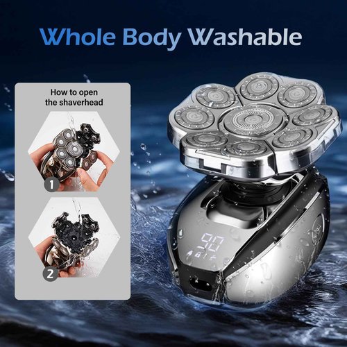 Head Shavers for Bald Men,Detachable Head Shaver,Electric Razor for Men,IPX6 Waterproof Wet Dry Bald Head Shavers,9D LED Display Electric Rechargeable Head Shaving Grooming Kit with USB Charge