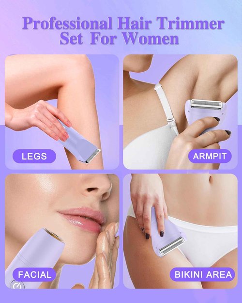 Bikini Trimmer for Women, Electric Razor for Pubic Hair 3-in-1, Bikini Shaver for Legs Body Hair, Womens Electric Razor IPX6 Waterproof, Gifts for Women,Purple