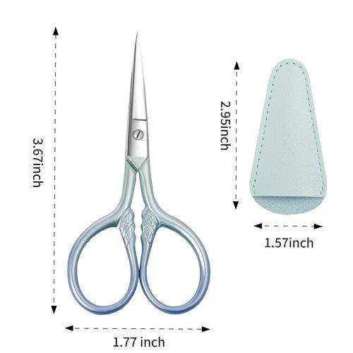2 Pcs Eyebrow Scissors for Women, Professional Grooming Mini Scissors with Stainless Steel Straight Tip, 3.5 Inch Pink Small Scissors, Beauty Kit for Personal Care with PU Case, Gradient Blue