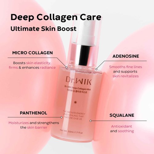 Dr.WIK Deep Collagen Hydrating Face Mist – Refreshing Moisture Facial Spray for Dry Skin | Wrinkle Care & Anti-Aging with Panthenol & Adenosine | Fine Toner Mist | Korean Skincare (50ml / 1.7 Fl Oz)