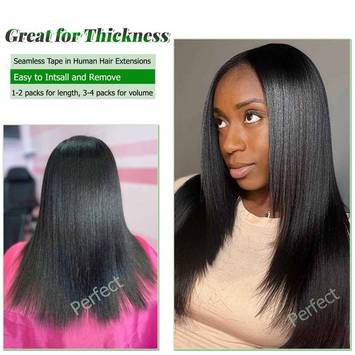 Yaki Straight Tape in Hair Extensions Human Hair - 20 Inch Seamless Light Yaki Tape in Extensions Double Sided Relaxed Straight Black Hair Extensions Tape ins #1B Natural Color 50grams 20pcs