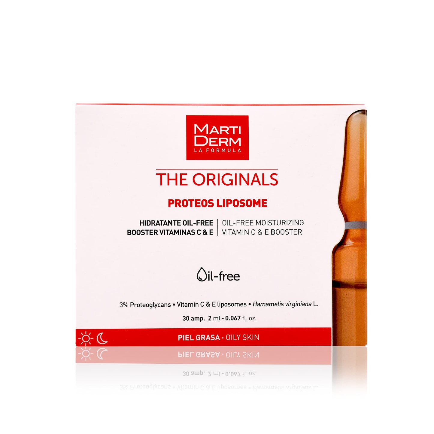 MartiDerm Proteos Liposome Ampoule for Women and Men with Proteoglycans, Vitamin E and C, for Oily Skin Deep Moisturizer and Firming, 30 Ampoules.