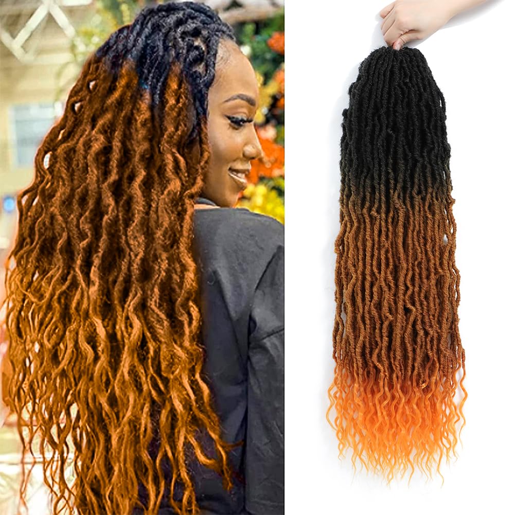 XCDIFA Faux Locs Crochet Hair 26 Inch(7 Packs) New Soft Locs with Curly Ends Goddess Locs Crochet Hair Pre Looped Synthetic Boho Locs Crochet Braids Hair for Black Women (Orange)