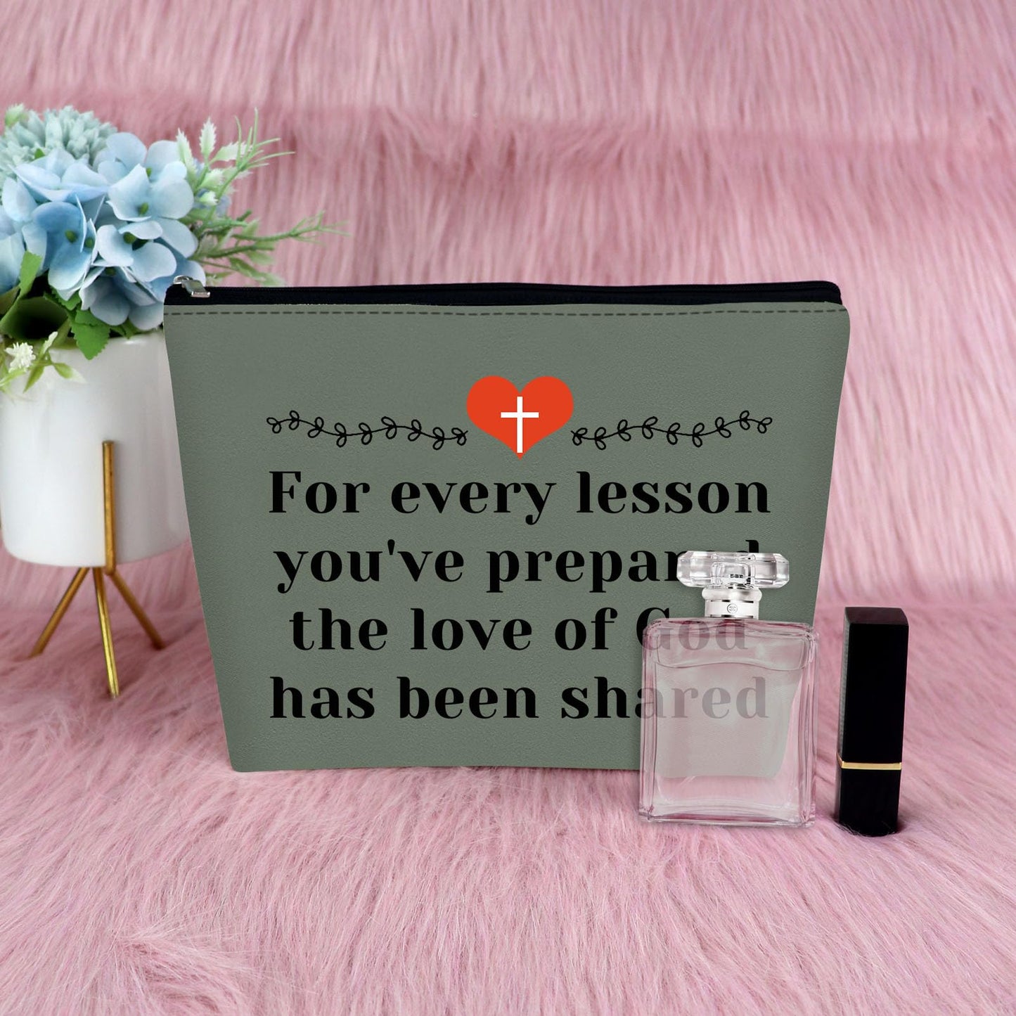 Sunday School Teacher Gift Makeup Bag Religious Gift for Women Teacher Appreciation Gift Cosmetic Bag Christian Gift for Her Funny Birthday Gift Thanksgiving Graduation Gift Travel Pouch（Gray）