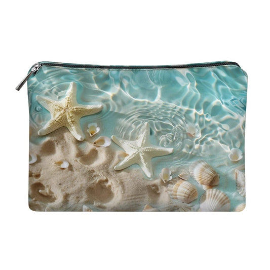 ELEDIZI Beach Starfish Seashell Makeup Bag for Purse Toiletry Bag for Women Traveling Portable Cosmetic Bag Pu Leather Makeup and Skincare Travel Bag Travel Accessories for Women Must Haves