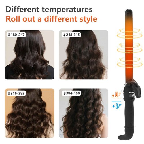 Huvcy 1 Inch Curling Iron - Ceramic Curling Iron, Fast Heat Function LCD Display 180°F-450°F Adjustable, Long Lasting Beach Waves, Dual Voltage Curler, Heat Resistant,Black