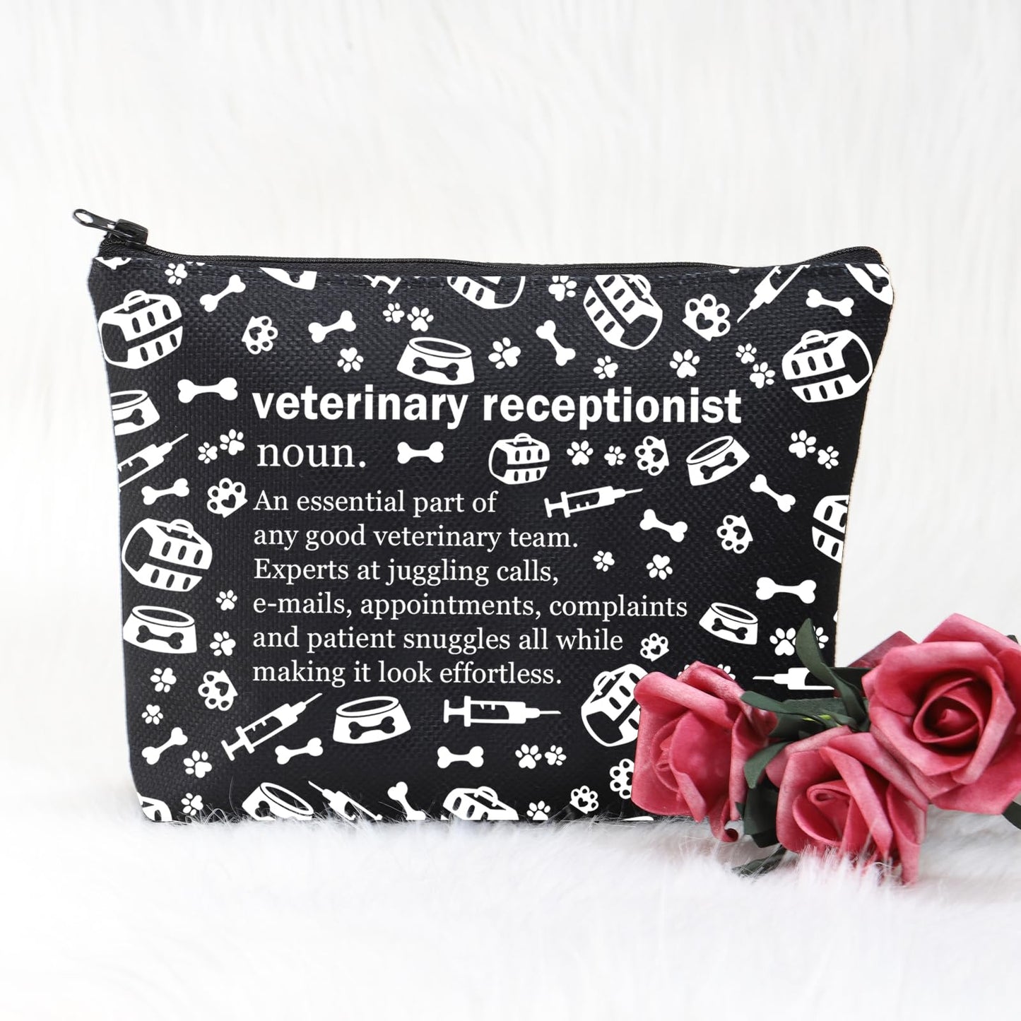 POFULL Veterinary Gift Vet Receptionist Definition Cosmetic Bag Vet Clinic Gift (Black Veterinary Receptionist Bag)