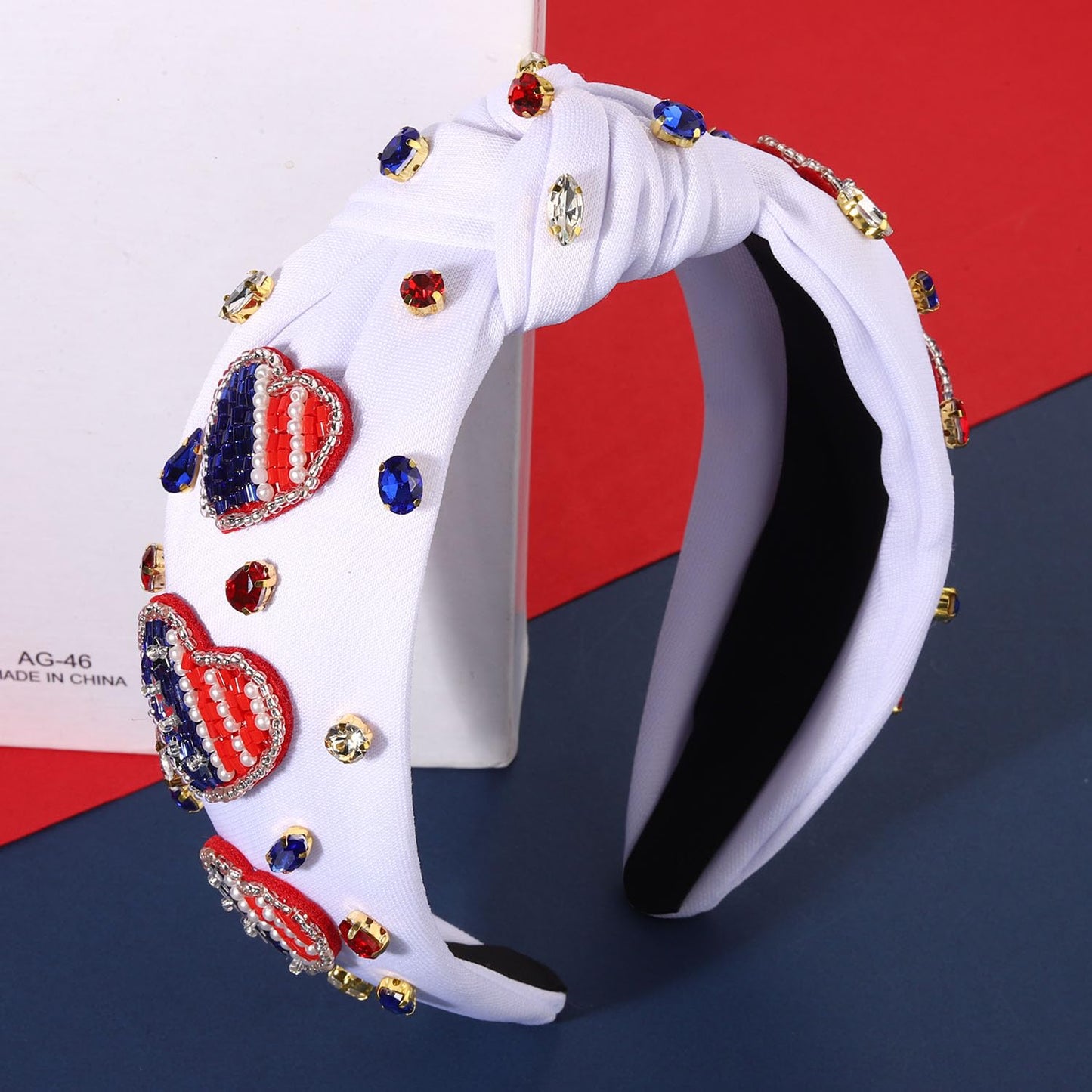 MOLOCH American Flag Headband 4th of July Headband Red White Blue USA Stars Heart Knotted Headband for Women Rhinestone Crystal Patriotic Hairband Party Hair Accessory Stars