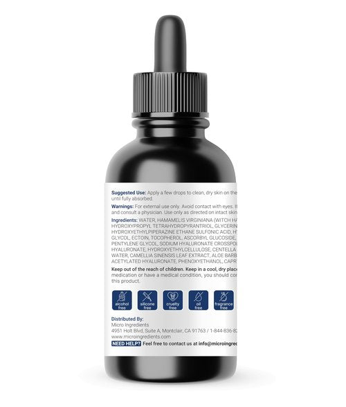 Hyaluronic Acid Serum with Vitamin B5, C, E, Witch Hazel, & Centella – 4 FL OZ | Active Hydrating Serum | 4 Types of HA at 2% | Skin + Face Hydration & Moisture Support* | Oil Free, Fragrance Free