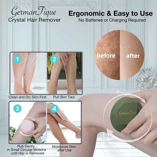 GERMANTIQUE Crystal Hair Eraser,Upgraded Crystal Hair Remover Diamond,Painless and Effective Nano Glass Hair Removal Stone and Skin Exfoliation,Natural Epilator for Women and Men(Olive Green)