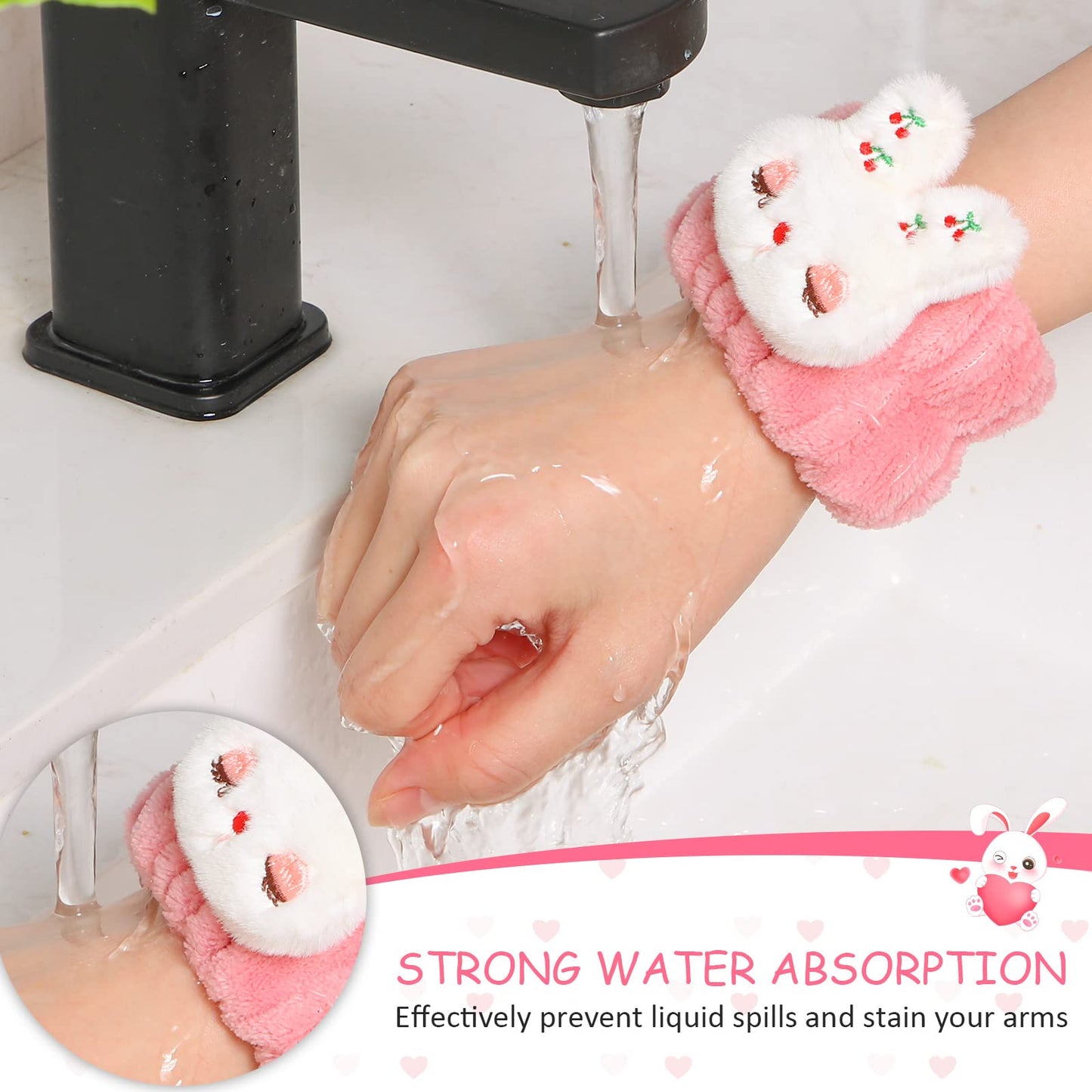 Chuangdi 4 Pairs Wrist Spa Washband Microfiber Washing Face Wrist Wash Towel Band Wristband Scrunchies Absorbent Wrist Sweatband for Women Prevent Liquid from Spilling (Animal)