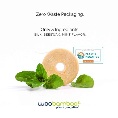 WooBamboo! All Natural Silk Dental Floss, Zero Waste, 66 feet of Mint-Flavored Floss, Biodegradable (Pack of 4)