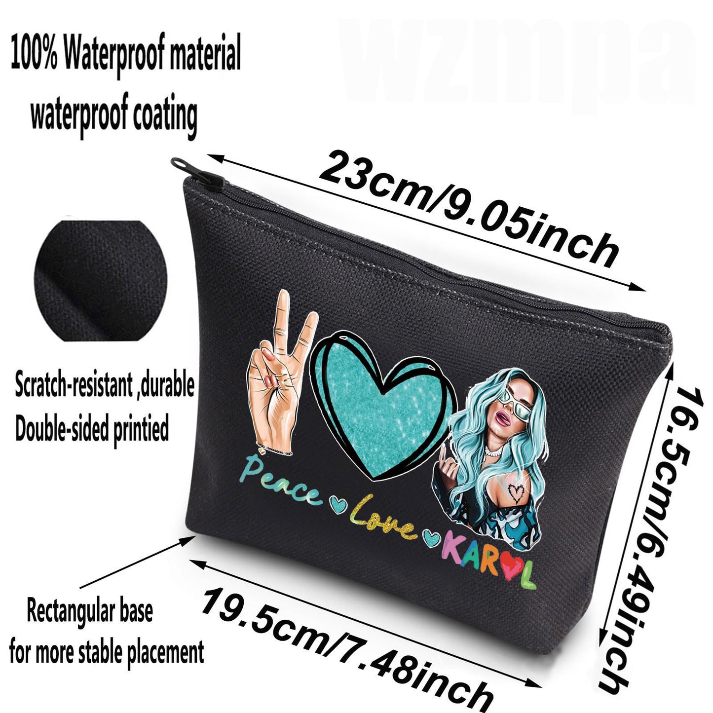 WZMPA Singer Inspired Cosmetic Bag Latin Singer Fans Gift Peace Love Singer Makeup Zipper Pouch Bag For Music Lover (Love KAROL BL)