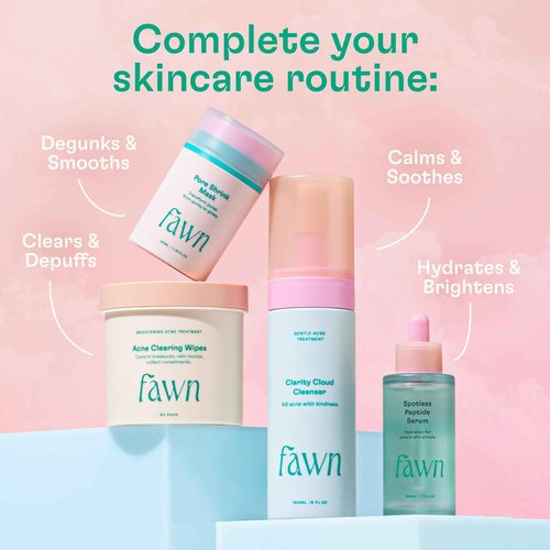 Fawn Acne Clearing Facial Toning Wipes with Salicylic Acid for Teen and Young Skin, Derm-formulated and Vegan, 60 Pads