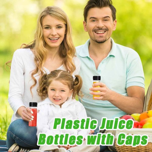 Xuyyicao 60 Pcs 2 Oz Small Plastic Bottles for Liquids,Ginger Shots Bottle with Cap,Mini Travel Containers for Juice,Liquids,Whiskey,Milk(Black)