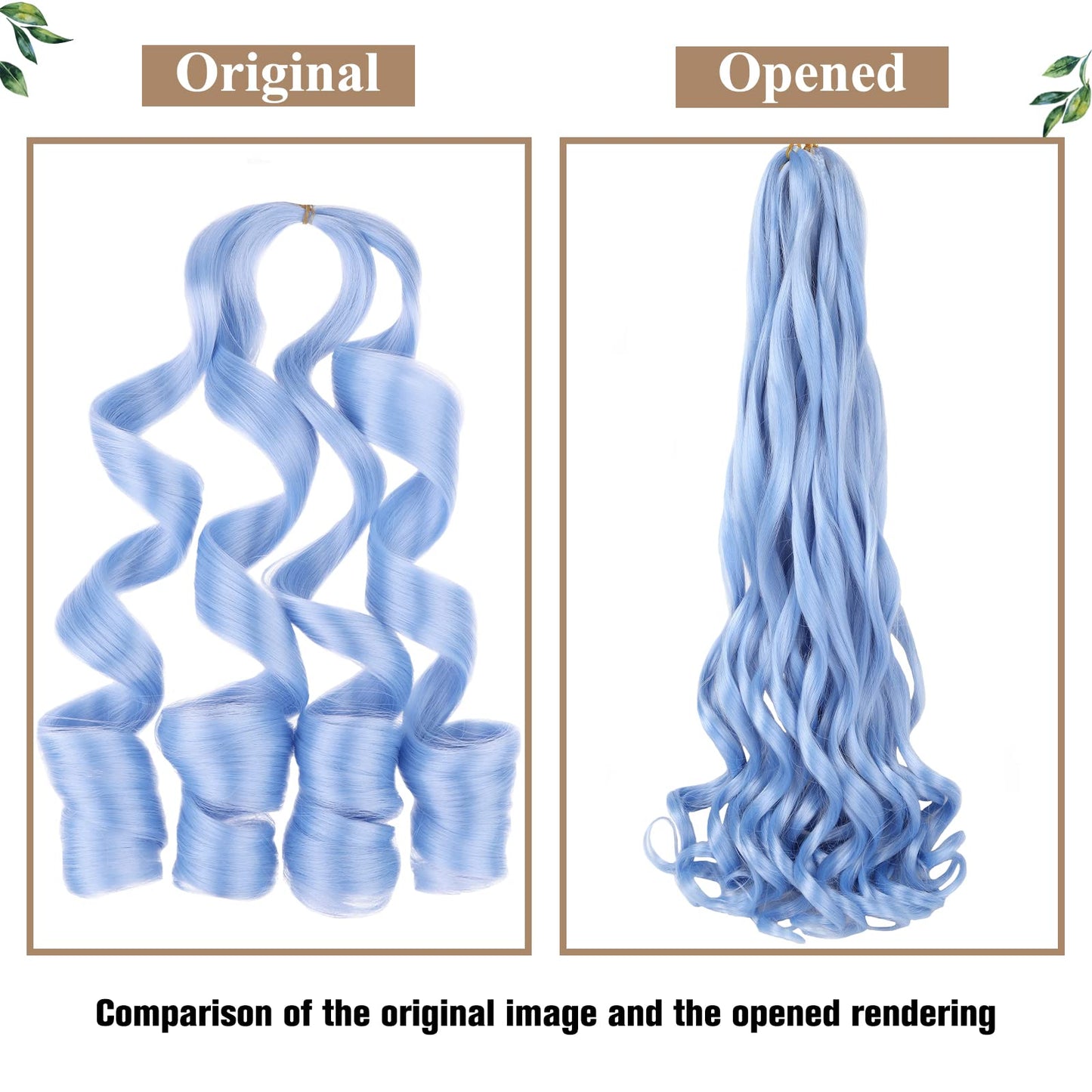 COOKOO 9 Packs Pre Stretched French Curly Braiding Hair 22 Inch Spiral Curls Braid Hair with Curly Ends Spanish Curly Braiding Hair Loose Wavy Synthetic Hair Extensions for Black Women(Baby Blue)