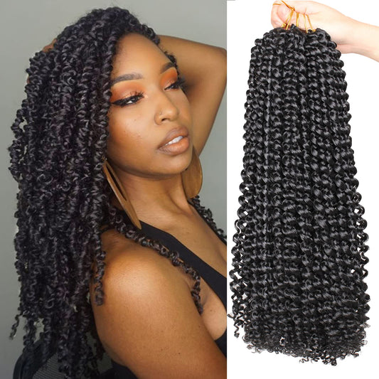 18 Inch Passion Twist Water Wave Crochet Hair 2Packs Black Bohemian Curly Braids for Butterfly Locs Crochet Hair Synthetic Braiding Hair Extension (18 Inch,1B#)