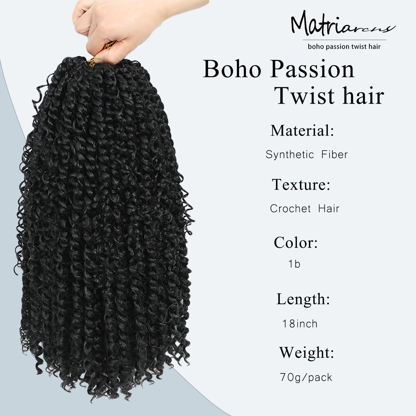 Passion Twist Hair 18inch Boho Passion Twist Crochet Hair For Black Women Pretwisted boho Passion Twist Crochet Hair, Pre Looped Curly Ends Bohemian Crochet Braids For Women（black,18inch,7 Packs）