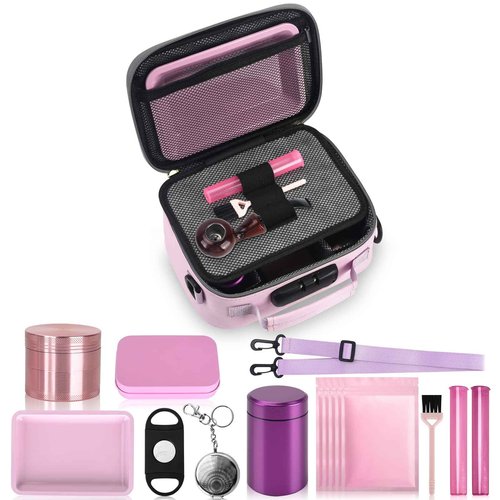 Gosstek PU Leather Storage Bag with 10 PCS Accessories, Portble Organizers Locking Box Case and Great Gift for Women, Childproof Storage Container Box 9 X 6 X 4 Inches (Pink)