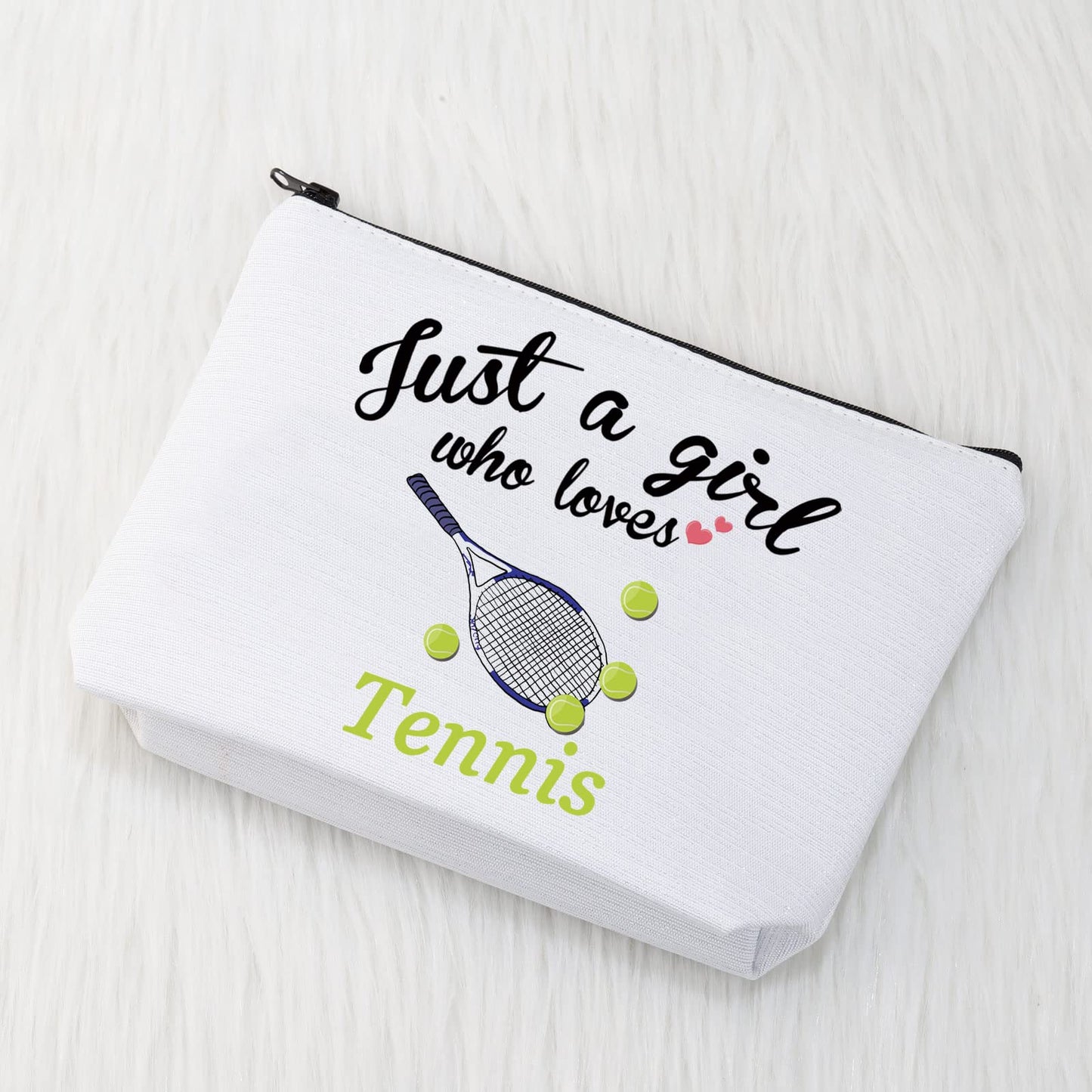 CMNIM Tennis Makeup Bag for Her Tennis Players Gifts Tennis Racquet Cosmetic Bags Small Travel Pouches (just a Girl Who Loves Tennis Makeup Bag)