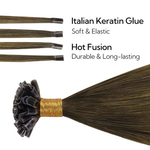 HOTBANANA U Tip Hair Extensions Human Hair, 16 Inch 50g 50s Ombre Walnut Brown to Ash Brown and Bleach U Tip Extensions Hot Fusion Keratin Utip Hair Extensions Straight K Tip Hair Extensions
