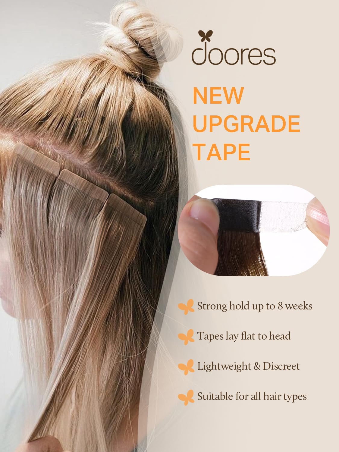 DOORES Tape in Hair Extensions Human Hair, 10pcs 25g 14 Inch Drity Blonde Highlight Golden Blonde, Human Hair Extensions Natural Hair Extensions Seamless Straight