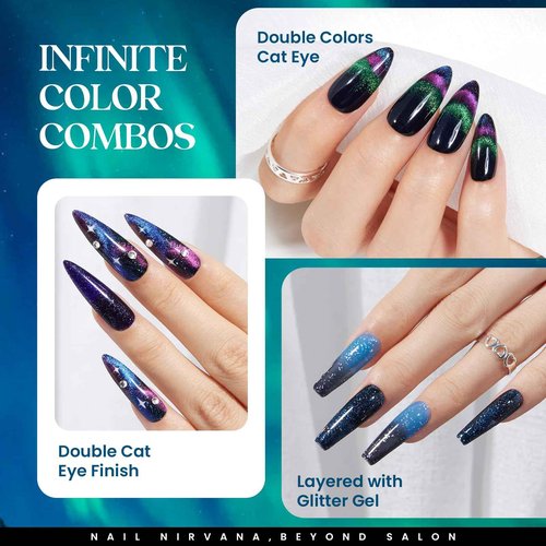 beetles Gel Polish Nail Art Gel Liner Set- 2 Popular Black White Colors with 24Pcs Gel Nail Polish Kit, 20 Color Changing Cat Eyes Gilitter Colors Gel Halloween Fall Nail for Girls Women