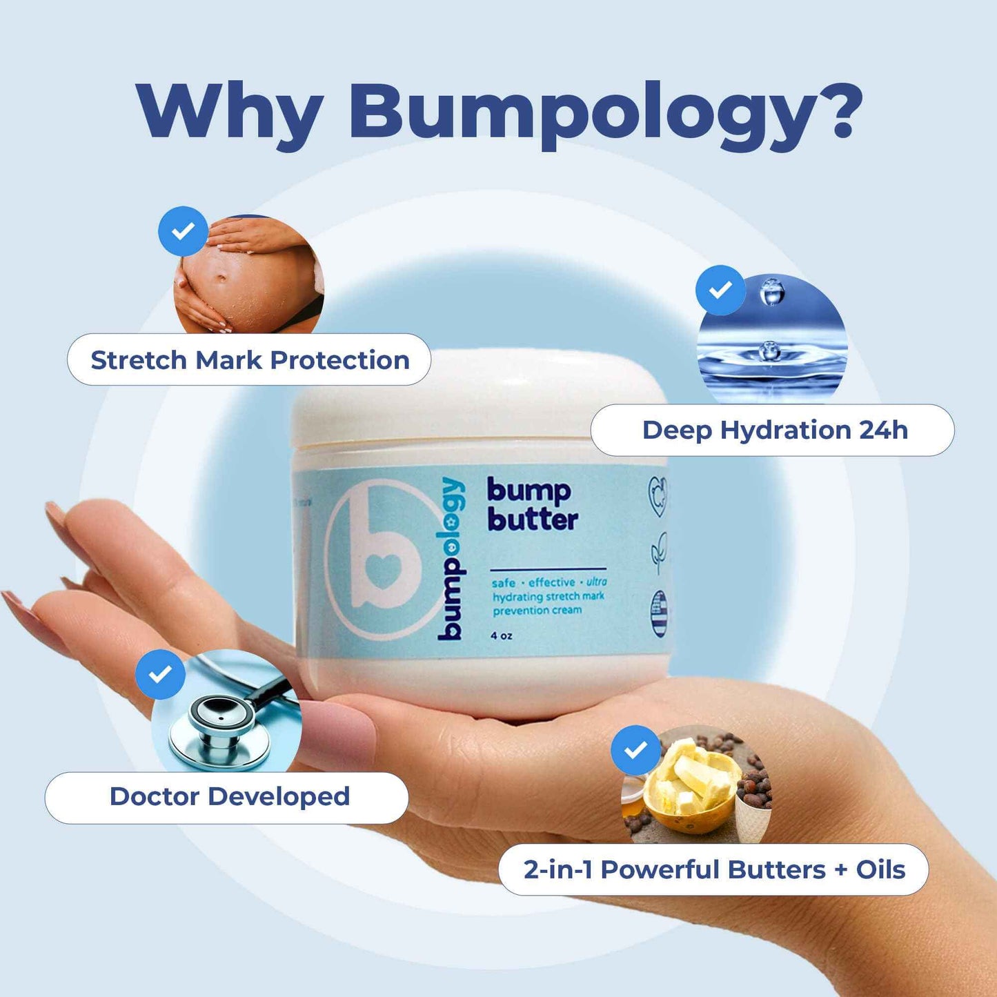 Bumpology Bump Butter Stretch Mark Moisturize Cream | 2-in-1 Powerful Butters + Oils | Physician Formulated | Hydrating Body Lotion | Pregnancy Safe | Made in USA
