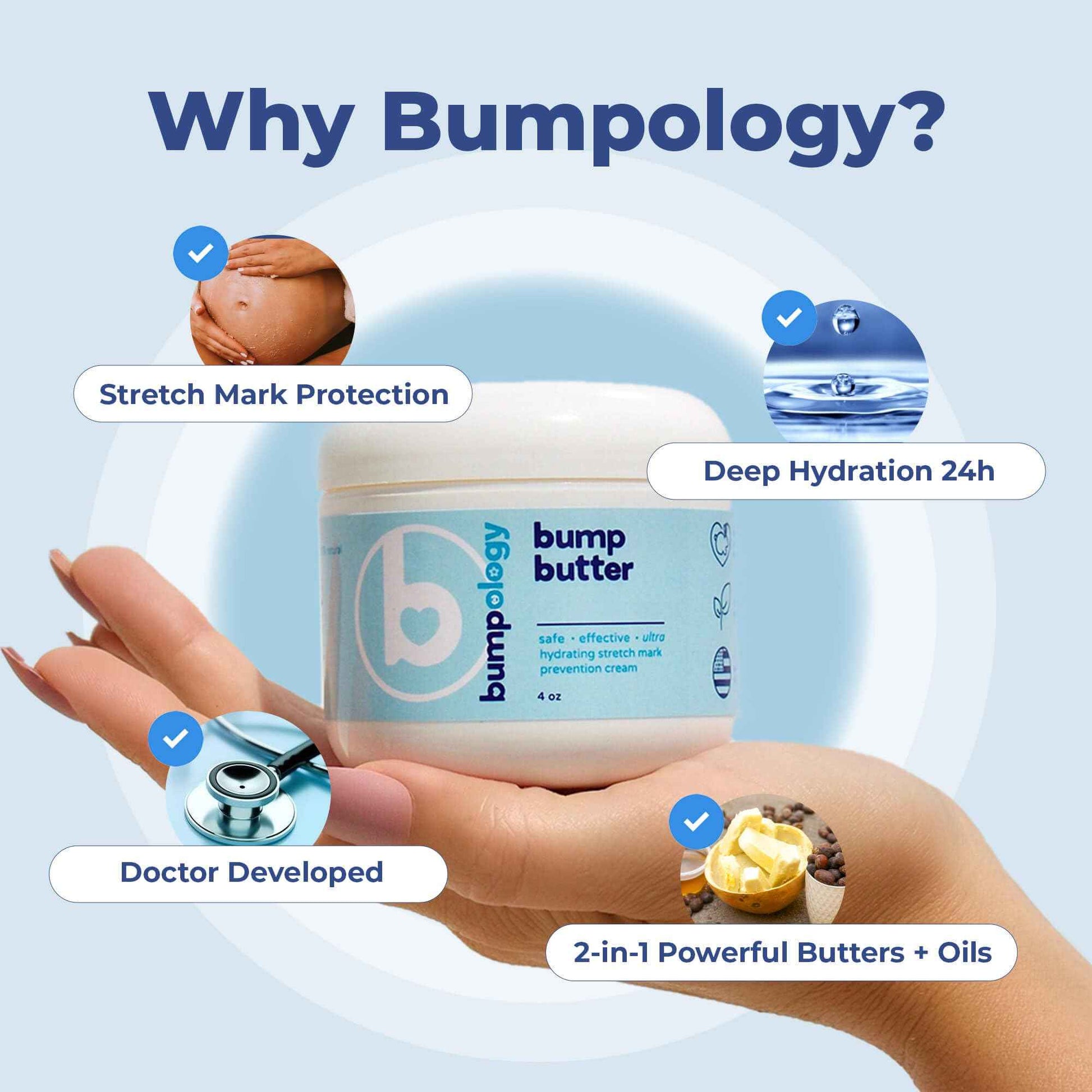Bumpology Bump Butter Stretch Mark Moisturize Cream | 2-in-1 Powerful Butters + Oils | Physician Formulated | Hydrating Body Lotion | Pregnancy Safe | Made in USA