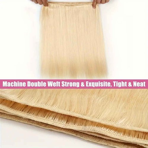 613 Bundles Human Hair Extensions 100g/Bundle 613 Color Real Human Hair Extensions For Women Light Blonde Color Human Hair Bundles 2-3set Can Be Full Head (Straight Hair, 20 Inch)